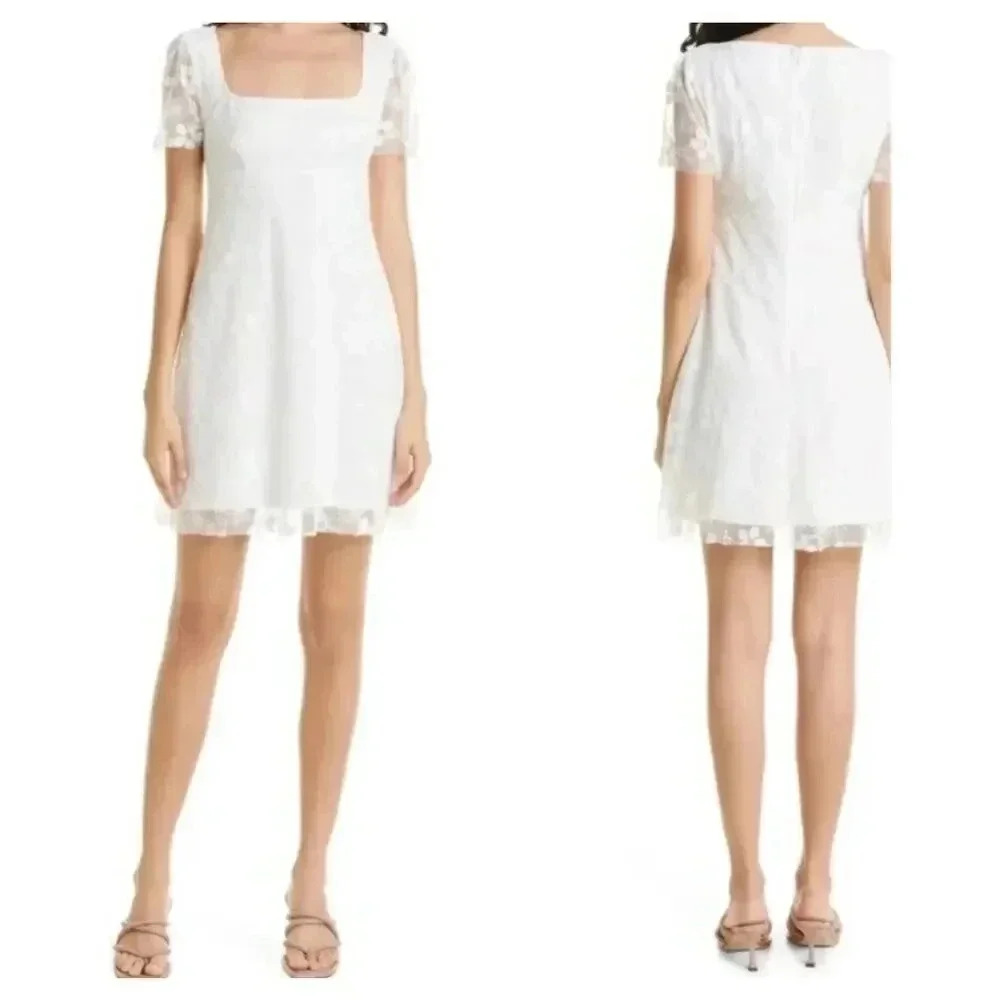 STAUD Womens Sandra white lace mini dress size 12 New Babydoll